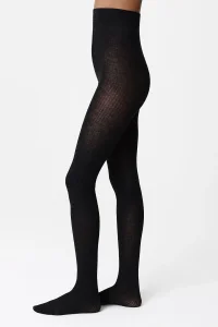 SWEDISH STOCKINGS Diana black melange rib wool tights